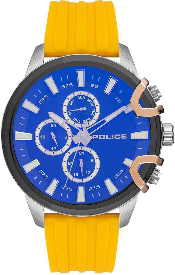 Police PEWJQ2130440 Takvimli 48 mm Sarı Silikon Kordon Analog Kol Saati