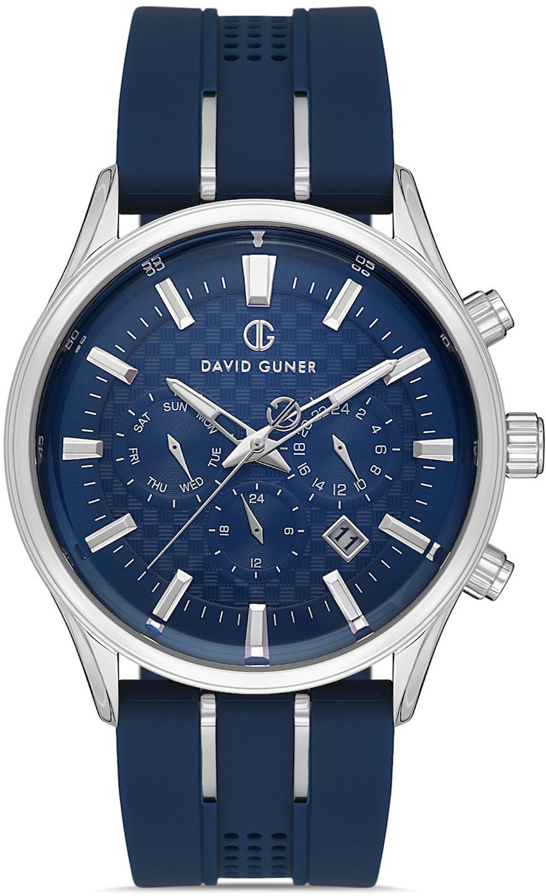 David Guner DG-8271GD-L3 Takvimli 42 mm Lacivert Silikon Kordon Analog Kol Saati