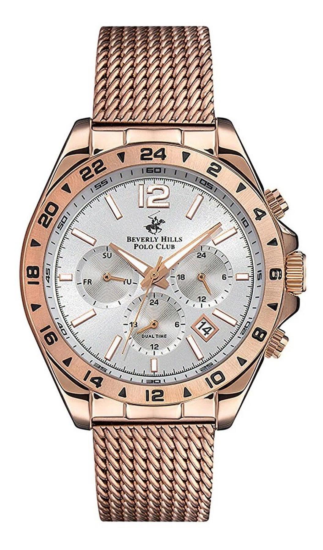 Beverly Hills Polo Club SWBP3128X430 Takvimli 42 mm Rose Gold Çelik-Hasır Kordon Analog Erkek Kol Saati