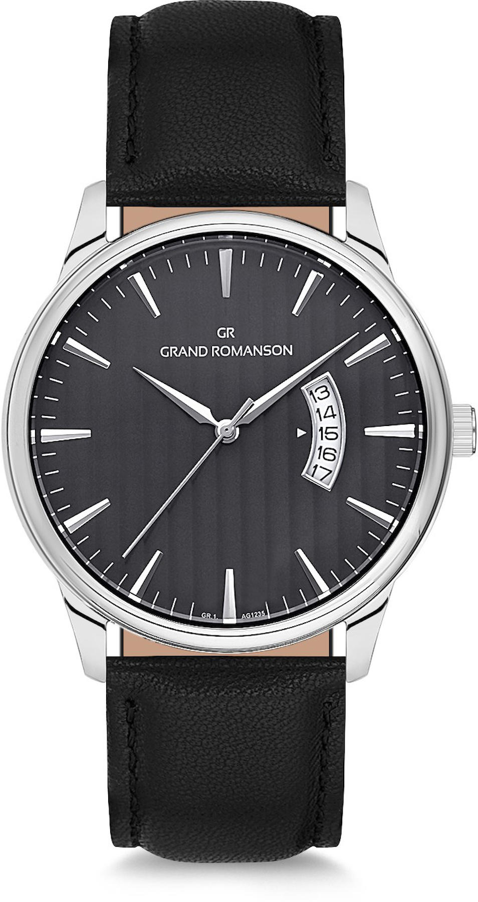 Romanson GR.1.AG1235.02 Takvimli 45 mm Siyah Deri Kordon Analog Kol Saati