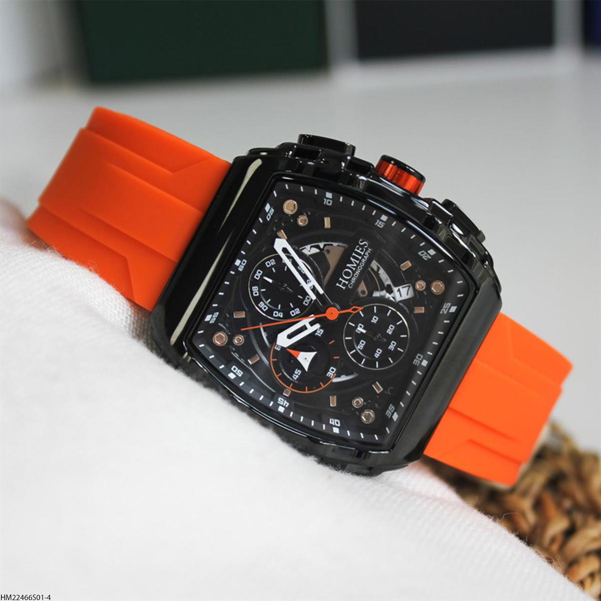 Homies HM22466S01-4 Pusulalı Takvimli 43 mm Turuncu Silikon Kordon Analog Erkek Kol Saati