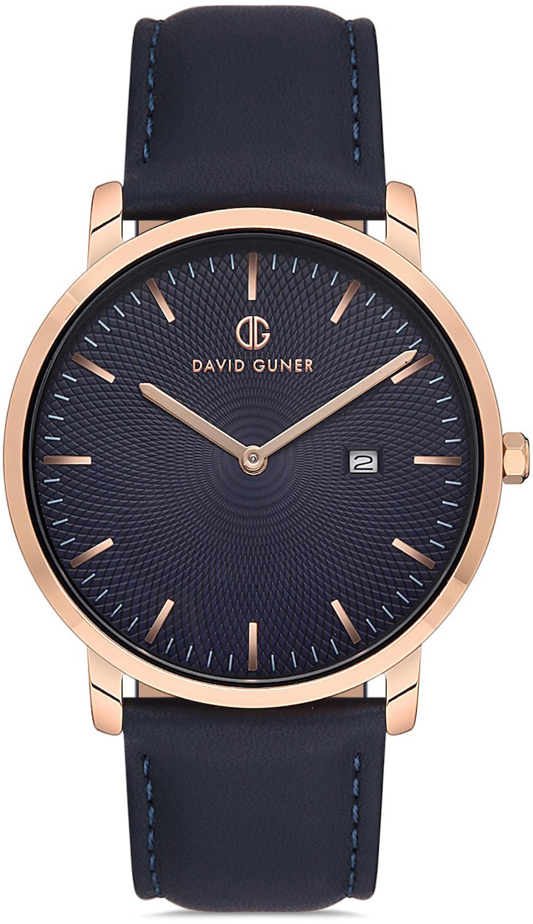 David Guner DG-8287GB-T3 Takvimli 42 mm Lacivert Deri Kordon Analog Kol Saati