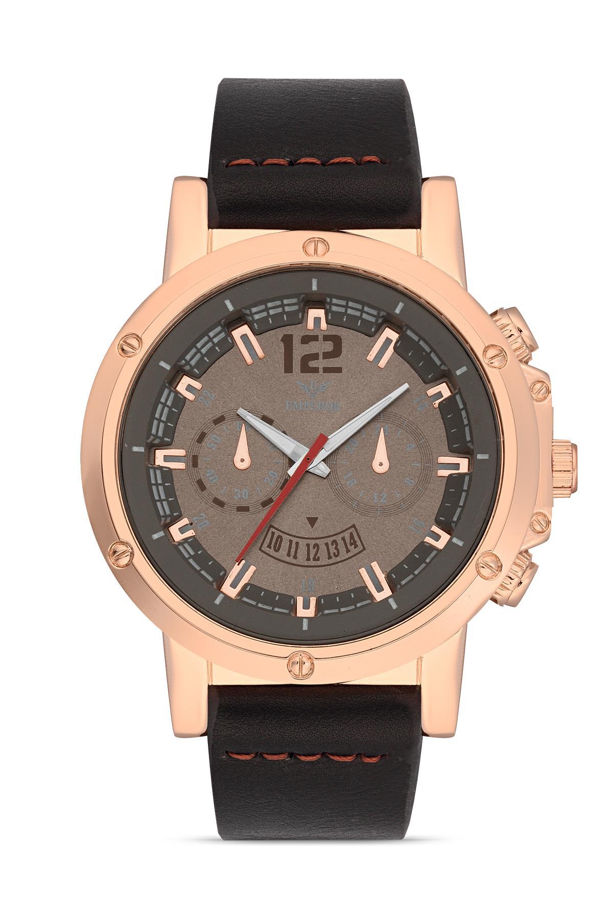 Emperor BREC23080 Takvimli 42 mm Siyah Deri Kordon Analog Erkek Kol Saati