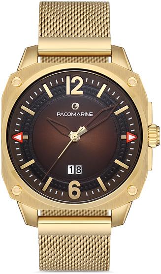 Pacomarine PM.61222.07 Takvimli 42 mm Altın Çelik Kordon Analog Kol Saati