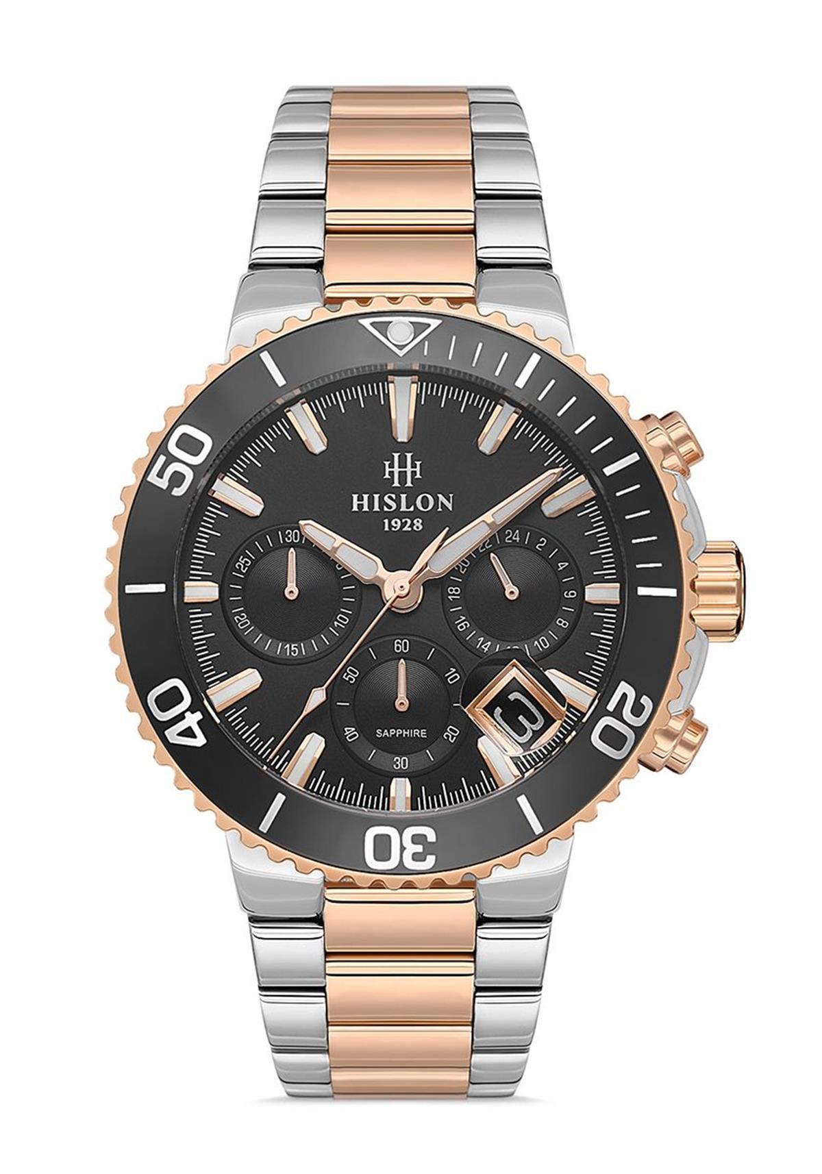 Hislon MS147T-04SR Pusulalı Takvimli 40 mm Gri-Rose Gold Çelik Kordon Analog Erkek Kol Saati