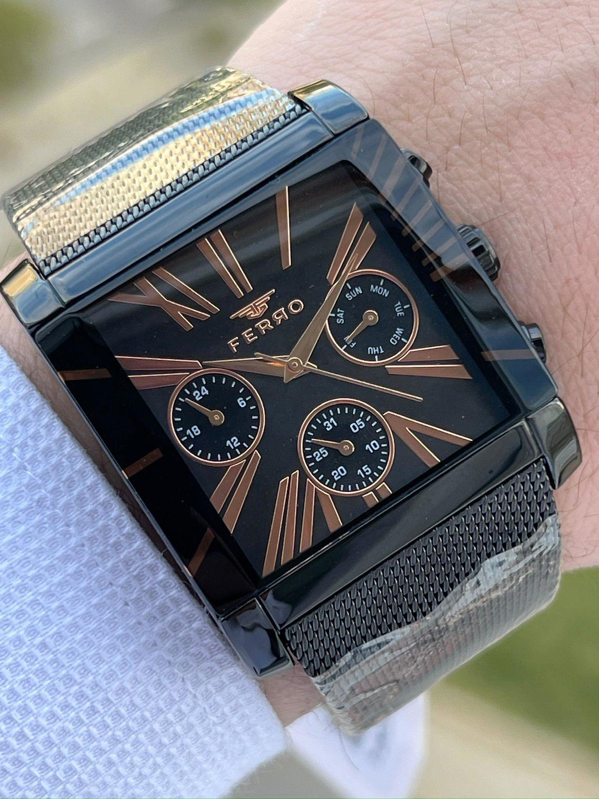 Ferro ETM21292 Su Geçirmez Pusulalı Takvimli 44 mm Çelik Kordon Analog Erkek Kol Saati
