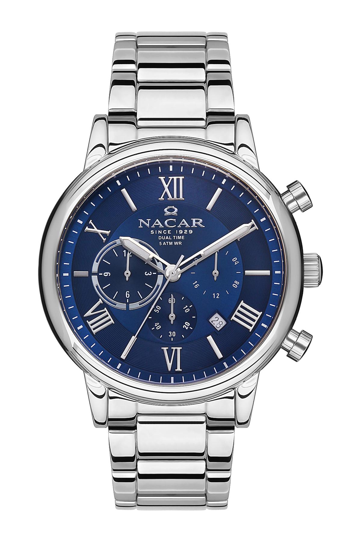 Nacar 34290312ALM Takvimli 44 mm Çelik Kordon Analog Kol Saati