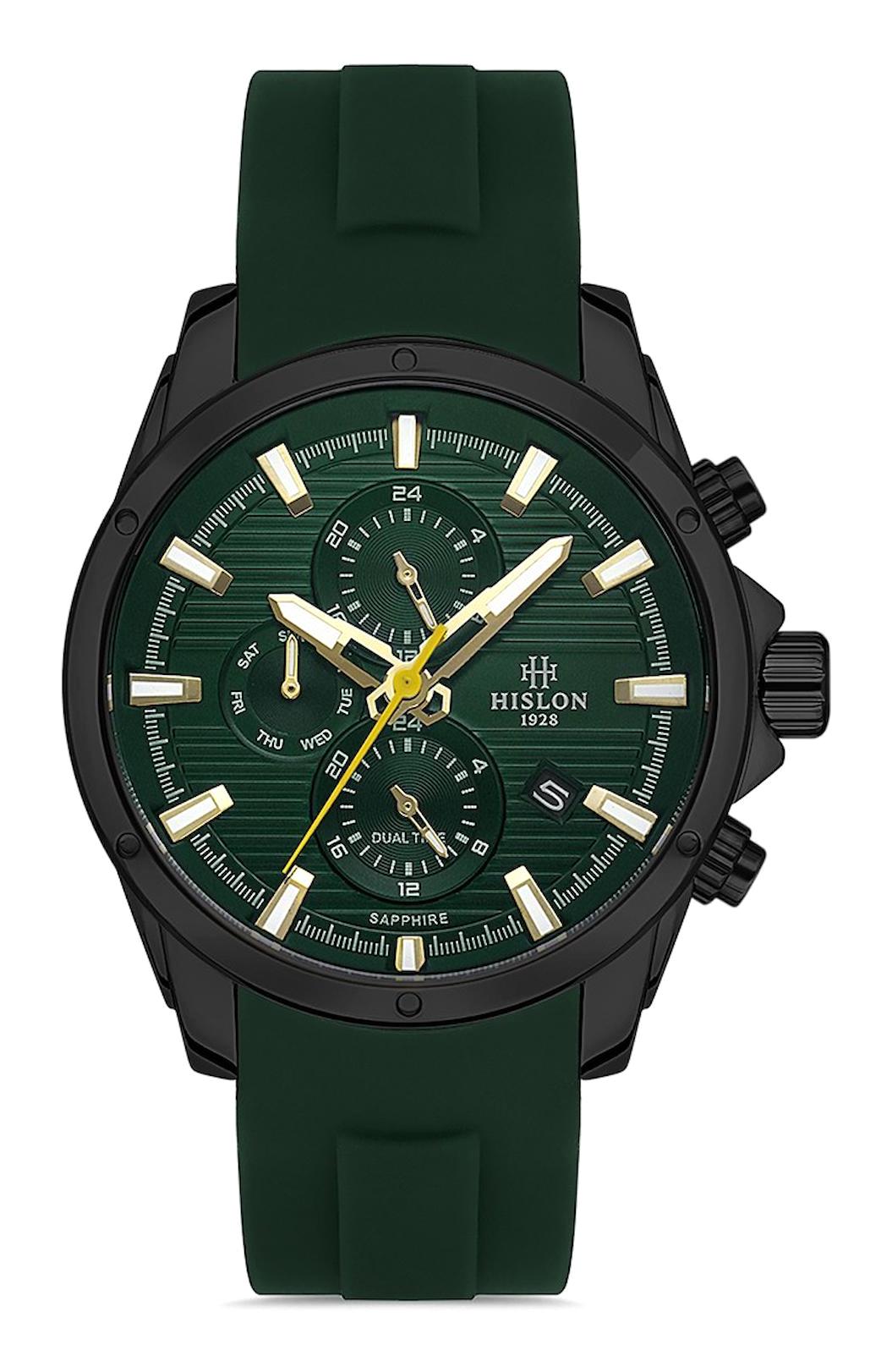 Hislon DT113T-15YS Pusulalı Takvimli 44 mm Yeşil Deri Kordon Analog Erkek Kol Saati