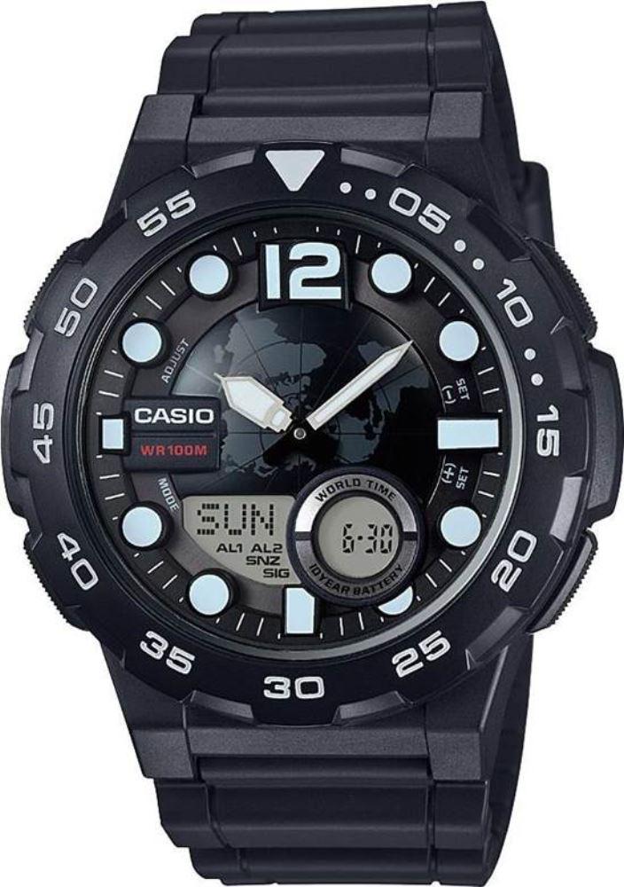Casio AEQ-100W-1AVDF Takvimli 47.7 mm Siyah Silikon Kordon Analog Erkek Kol Saati