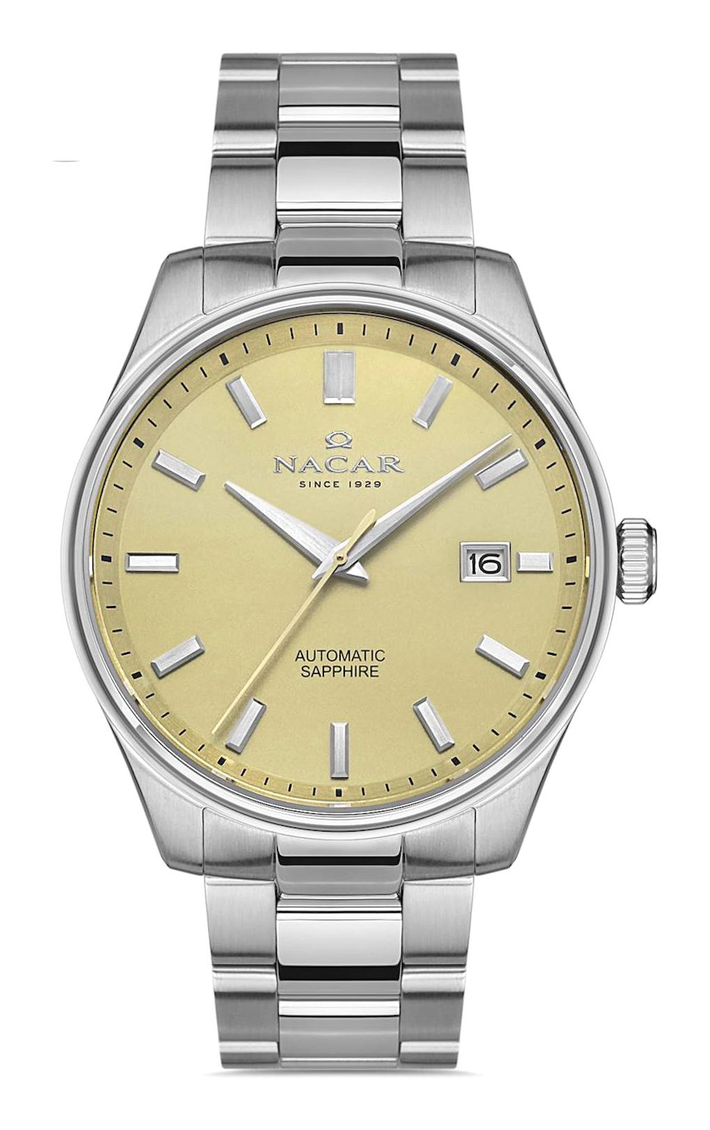 Nacar 172930283BEJACM Takvimli 44 mm Çelik Kordon Analog Kol Saati
