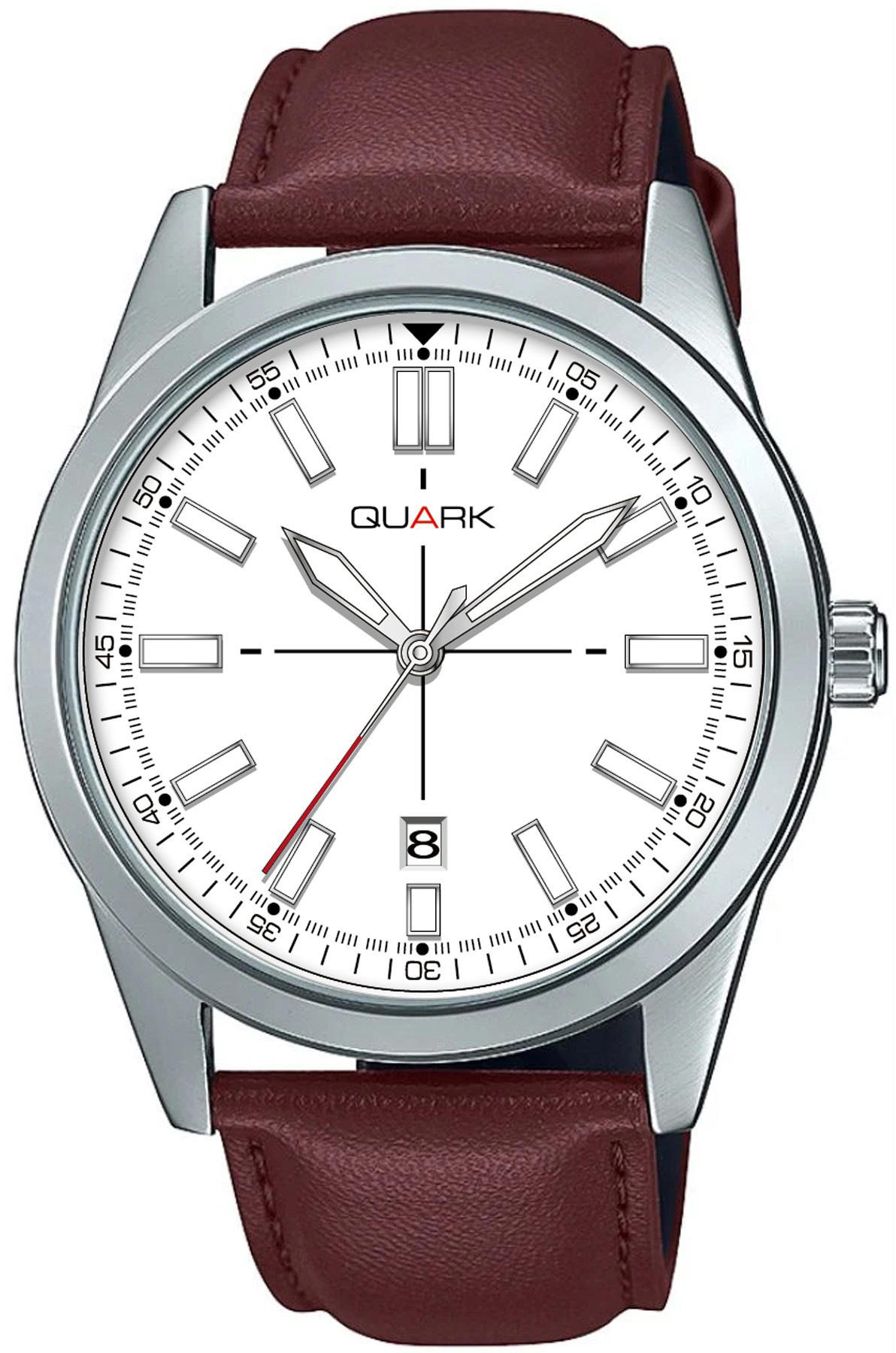 Quark QM-VD02L-7E Takvimli 41 mm Kahverengi Deri Kordon Analog Kol Saati