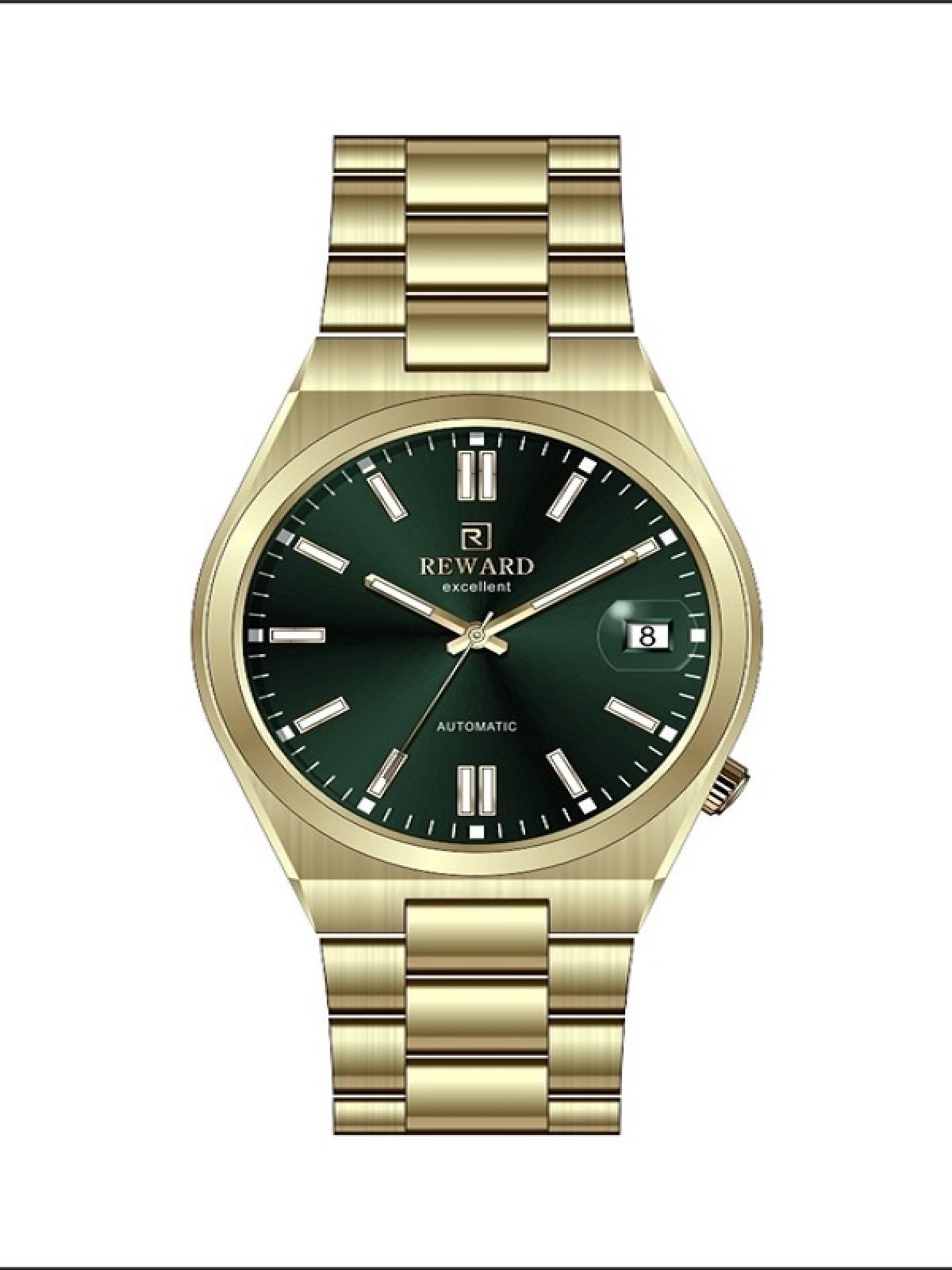 Reward NJ4568.88X.12 Su Geçirmez Takvimli 42 mm Sarı Çelik Kordon Analog Erkek Kol Saati