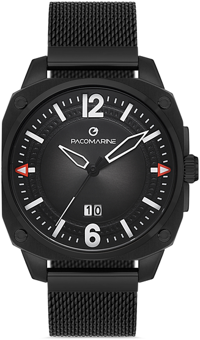 Pacomarine PM.61222.03 Takvimli 42 mm Siyah Çelik Kordon Analog Kol Saati