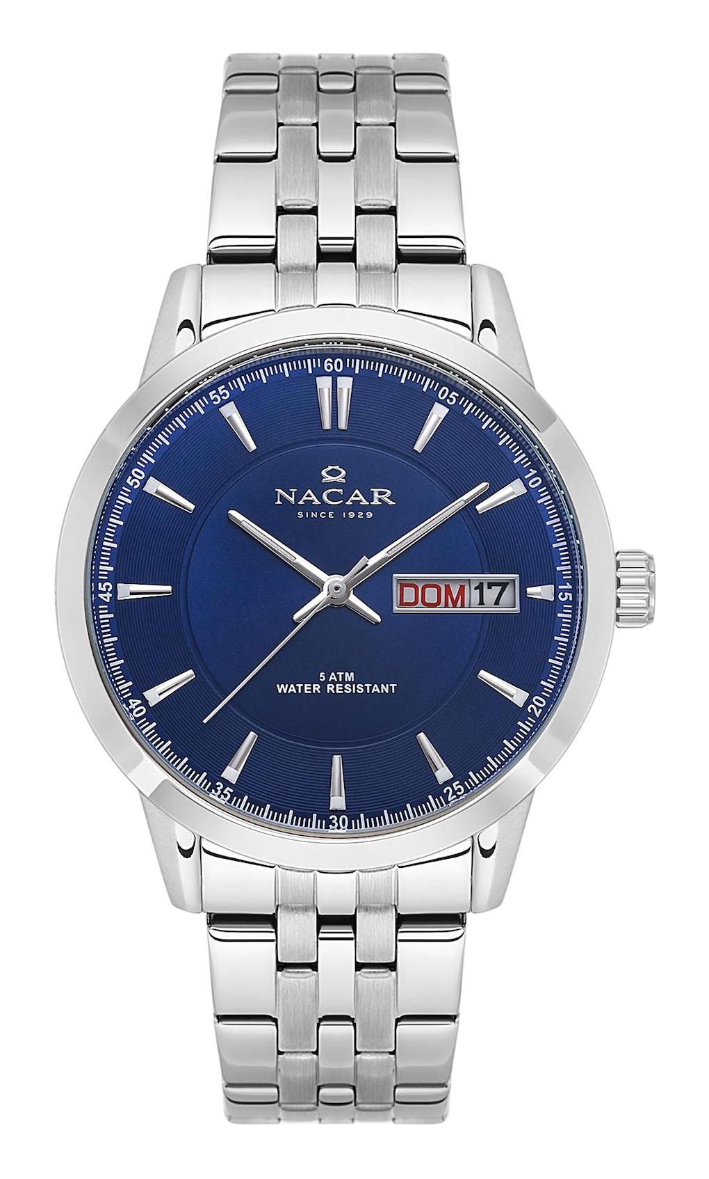 Nacar 21294740ALM Takvimli 44 mm Çelik Kordon Analog Kol Saati