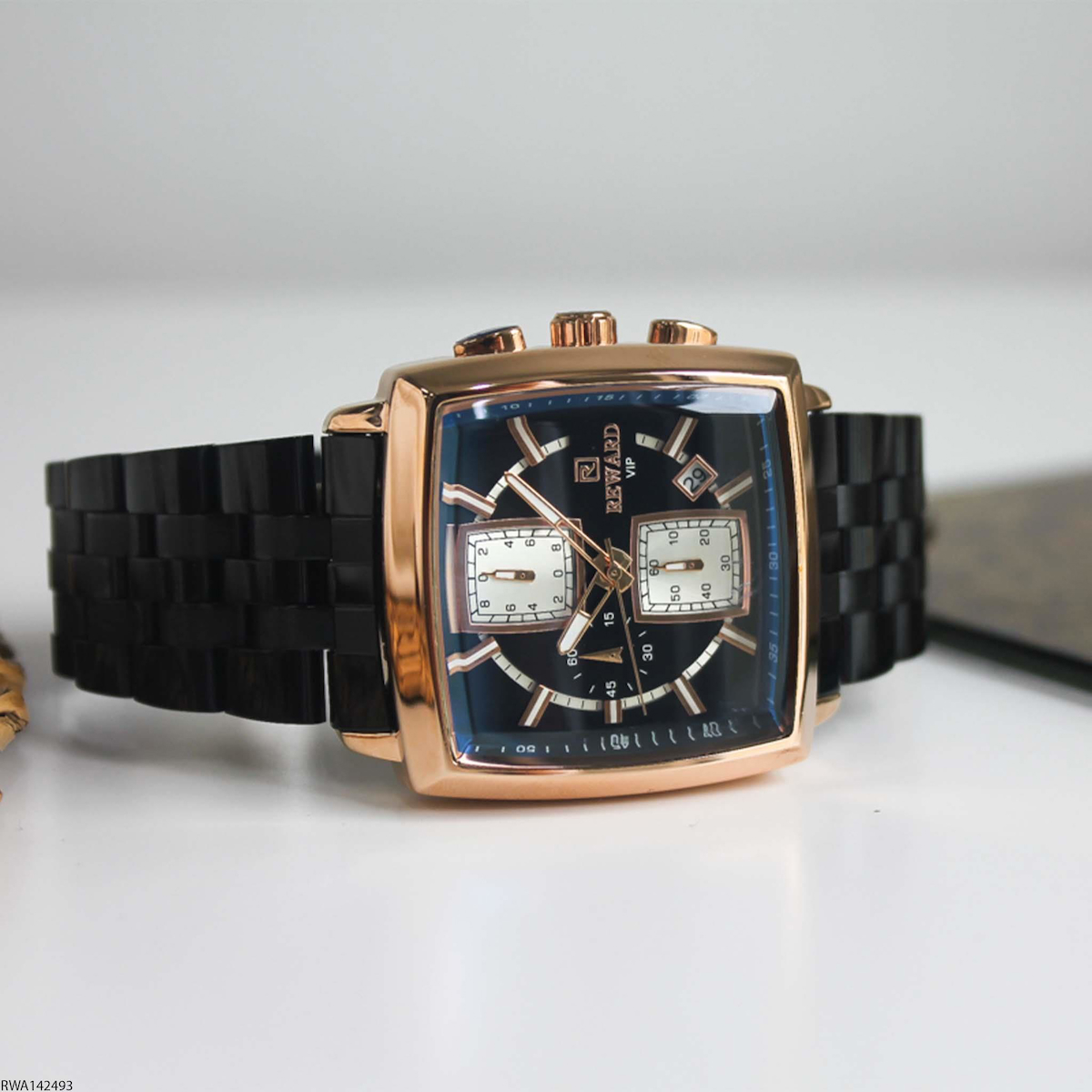 Reward RWA142493 Pusulalı Takvimli 40 mm Siyah Çelik Kordon Analog Erkek Kol Saati