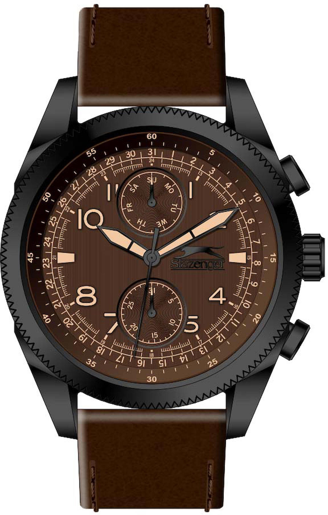 Slazenger SL.09.2133.2.01 Takvimli 45 mm Kahverengi Deri Kordon Analog Erkek Kol Saati