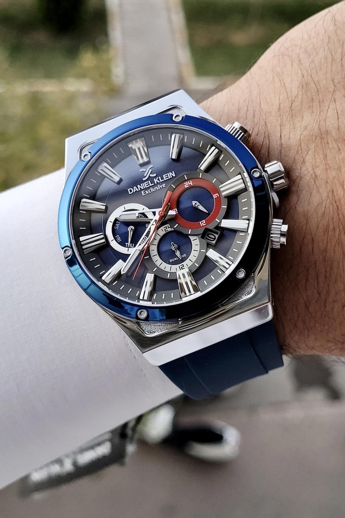 Daniel Klein DKISTE618 Takvimli 42 mm Lacivert Silikon Kordon Analog Erkek Kol Saati
