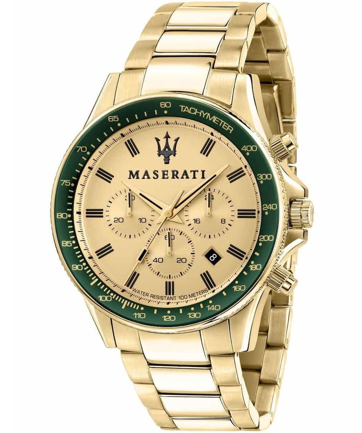 Maserati R8873640005 Takvimli 45 mm Altın Çelik Kordon Analog Erkek Kol Saati