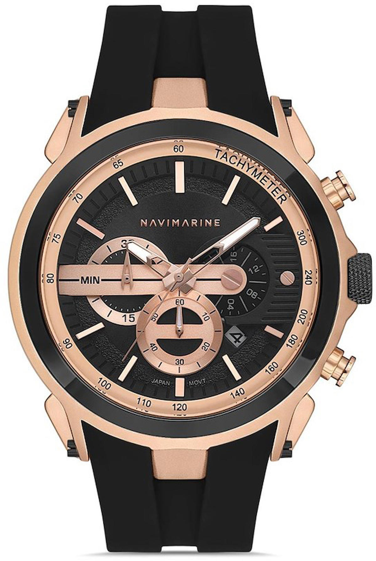 Navimarine NM0062-CL2 Takvimli 48 mm Siyah Silikon Kordon Analog Kol Saati