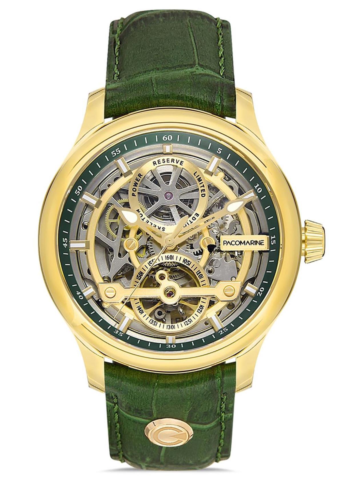Pacomarine PM.28008.02 43 mm Yeşil Deri Kordon Analog Erkek Kol Saati