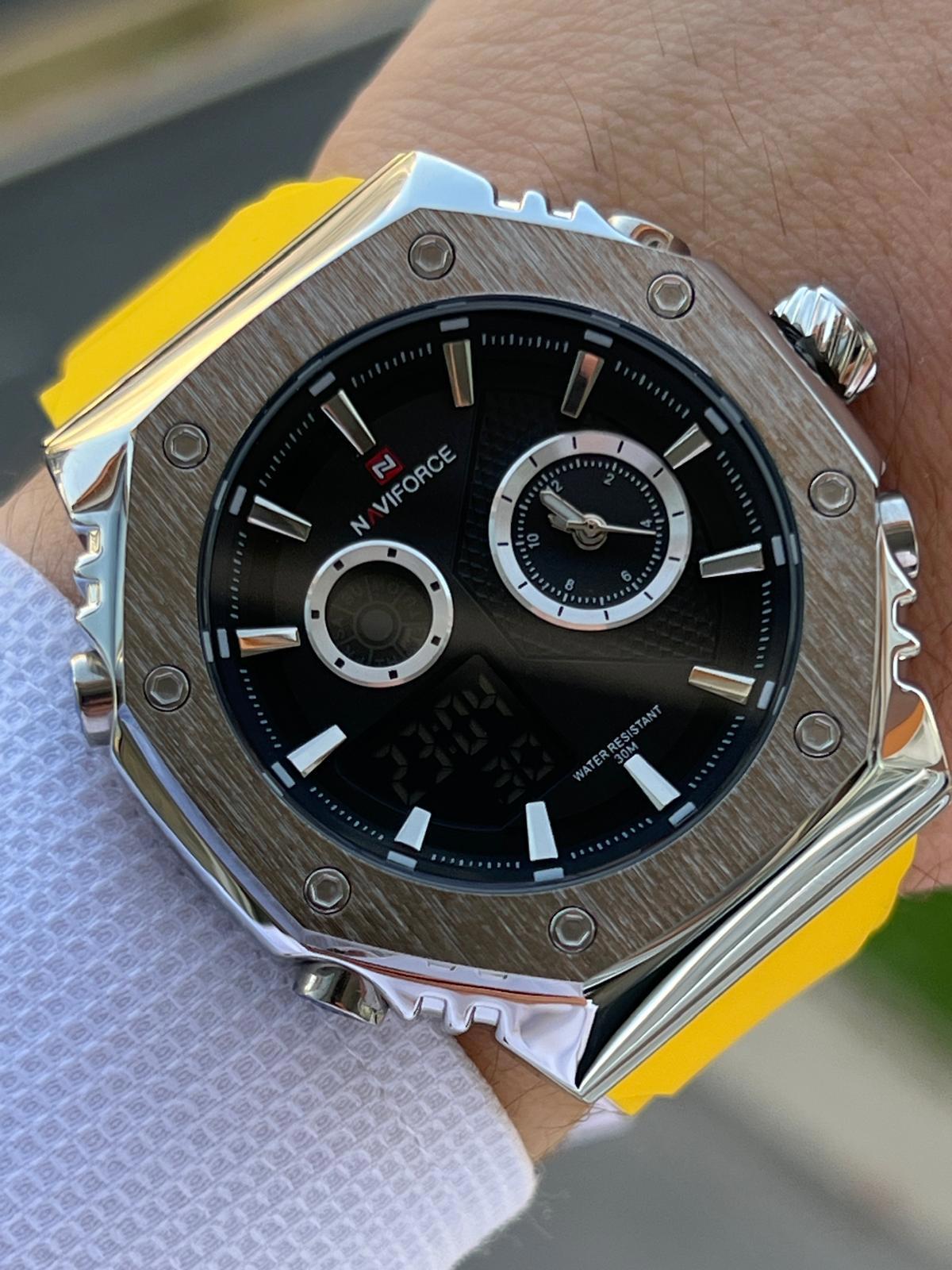 Naviforce ENF9228SRG Takvimli 45-48 mm Sarı Silikon Kordon Analog Erkek Kol Saati
