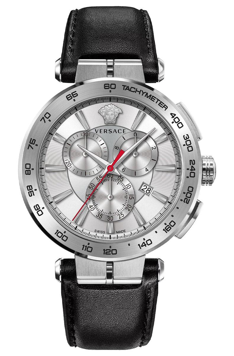 Versace VRSCVE6CA0123 Takvimli 45 mm Siyah Deri Kordon Analog Erkek Kol Saati