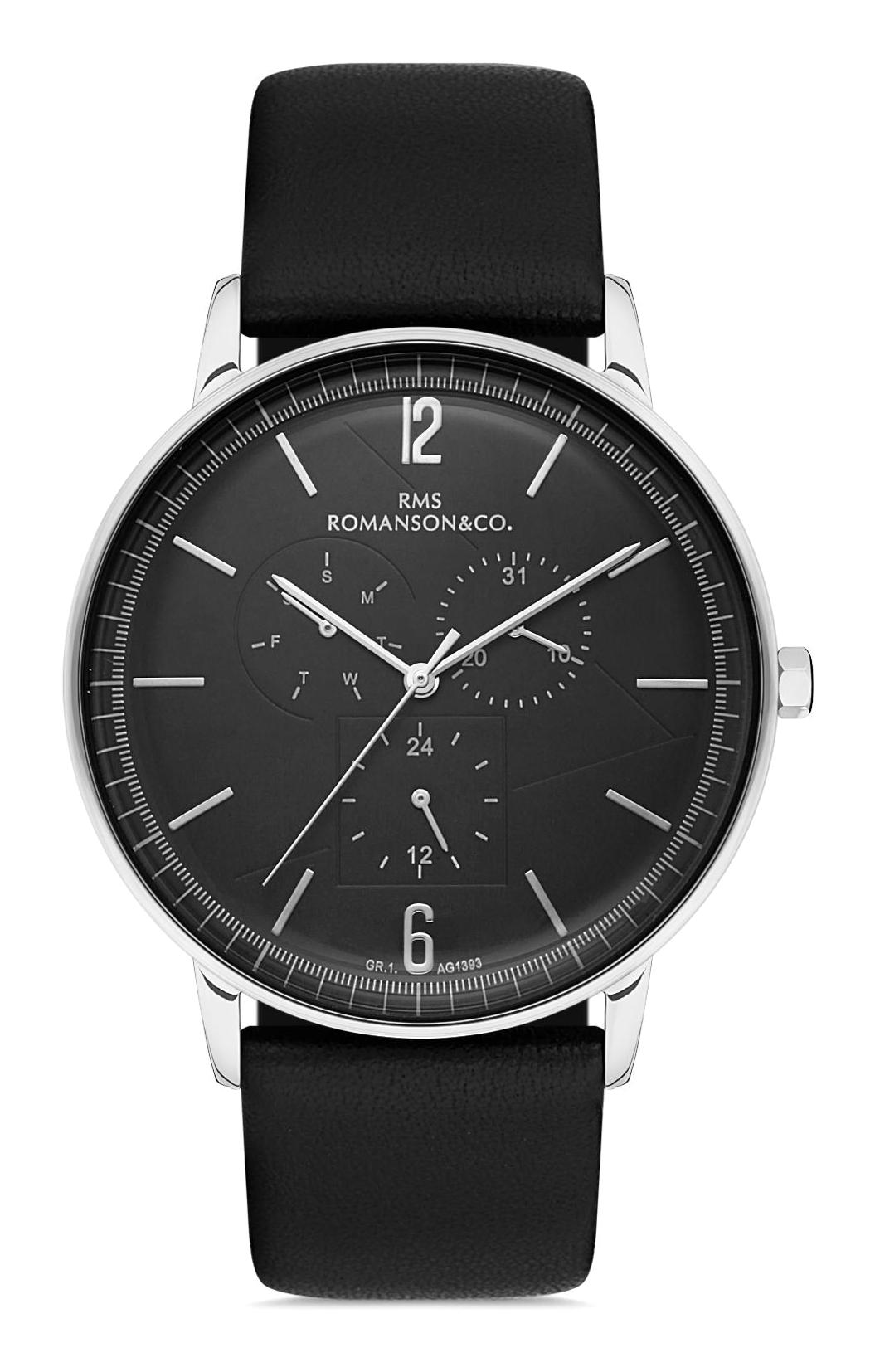 Romanson GR.1.AG1393.02 Takvimli 42 mm Siyah Deri Kordon Analog Erkek Kol Saati