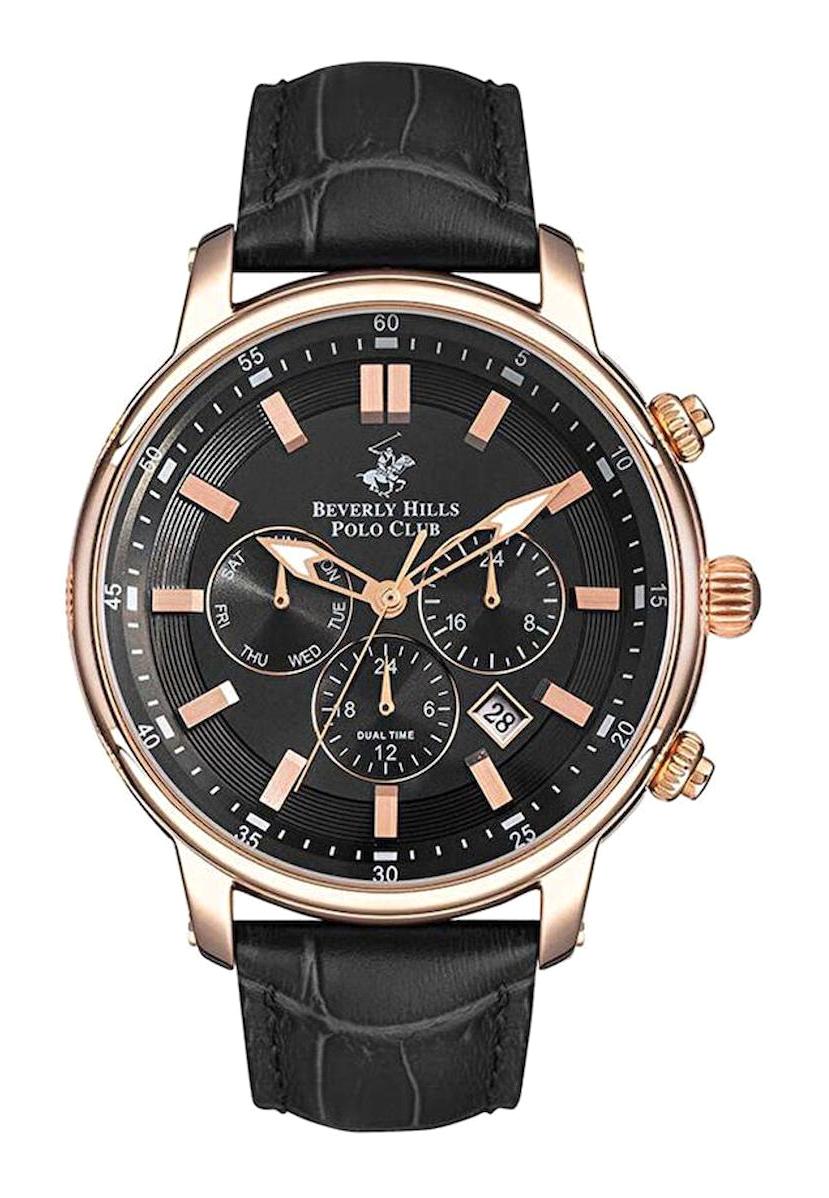 Beverly Hills Polo Club BP3255X451 Takvimli 47 mm Siyah Deri Kordon Analog Erkek Kol Saati