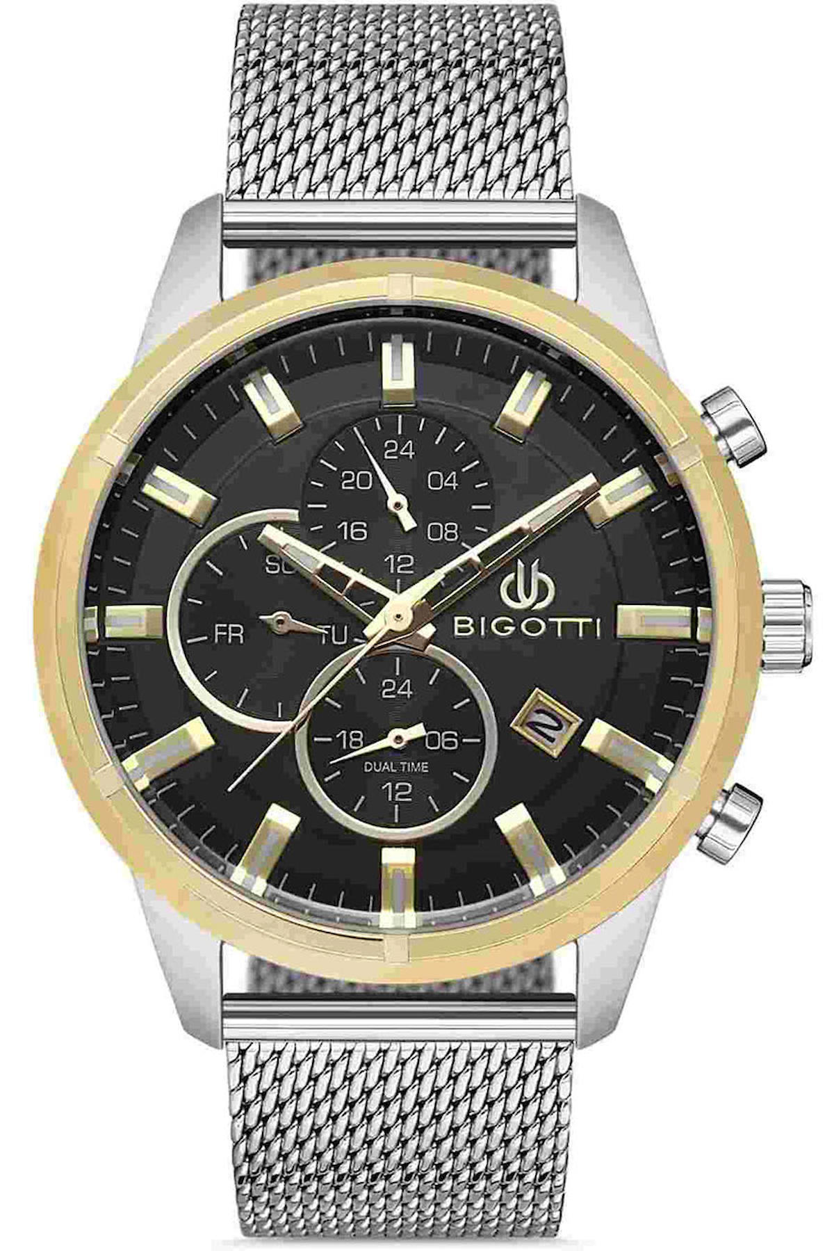 Bigotti BG.1.10355.3 Takvimli 44 mm Çelik-Hasır Kordon Analog Kol Saati