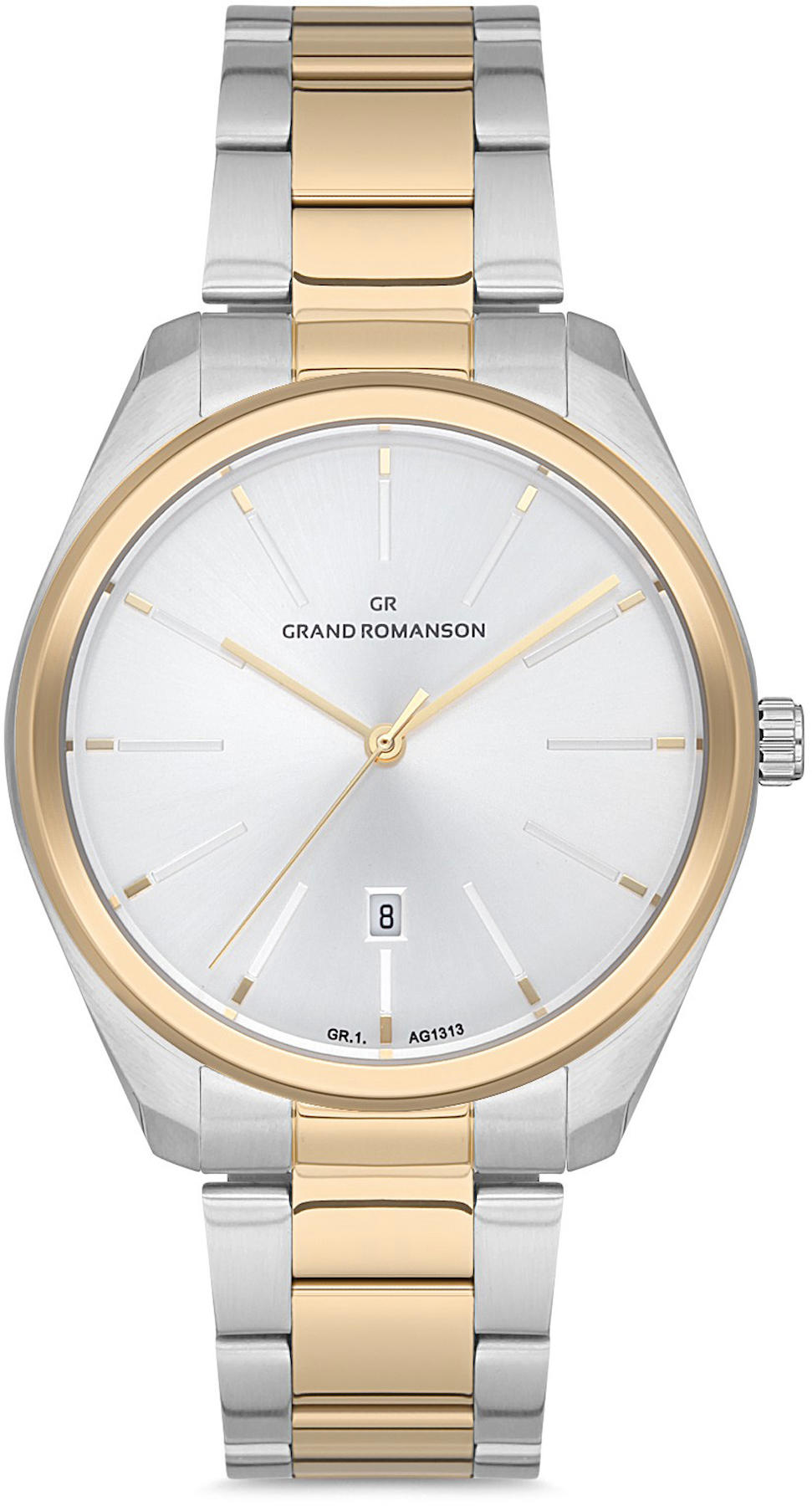 Romanson GR.1.AG1313.04 Takvimli 42 mm Gri-Sarı Çelik Kordon Analog Kol Saati