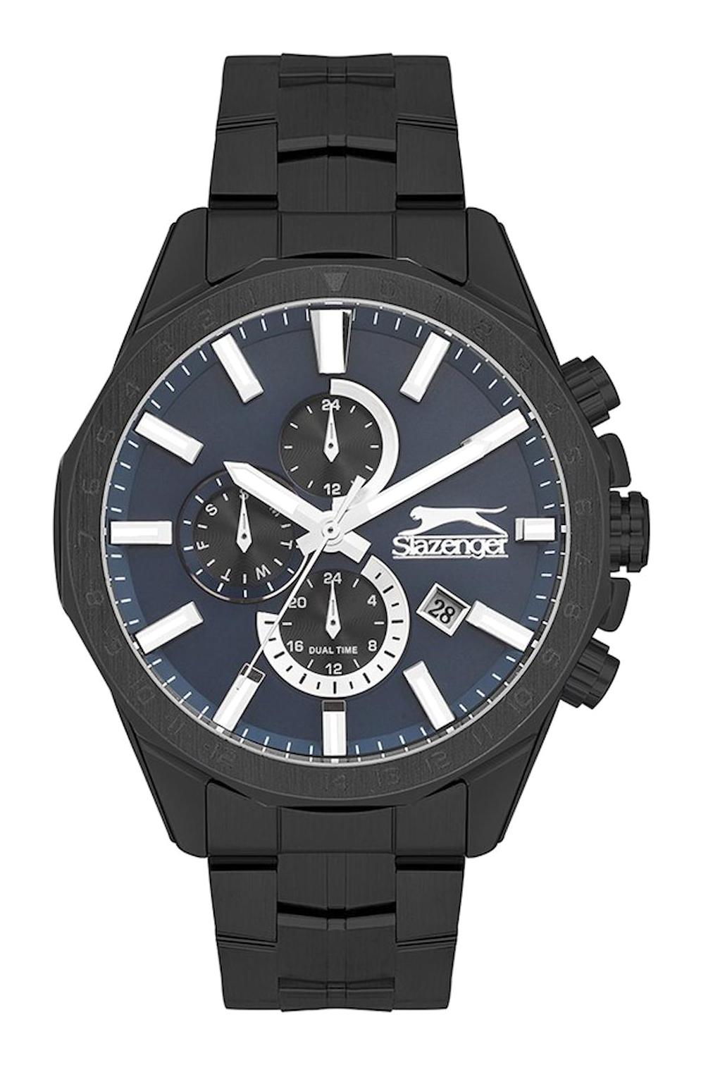 Slazenger SL.09.2259.2.02 Takvimli 43 mm Siyah Çelik Kordon Analog Kol Saati