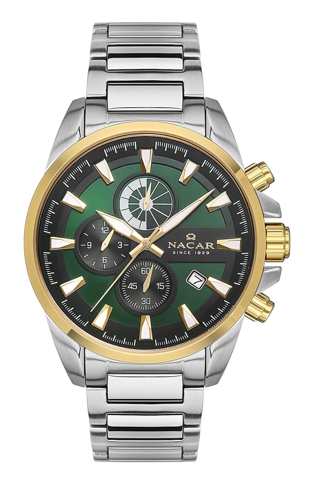 Nacar 34291169CNM Takvimli 44 mm Çelik Kordon Analog Kol Saati