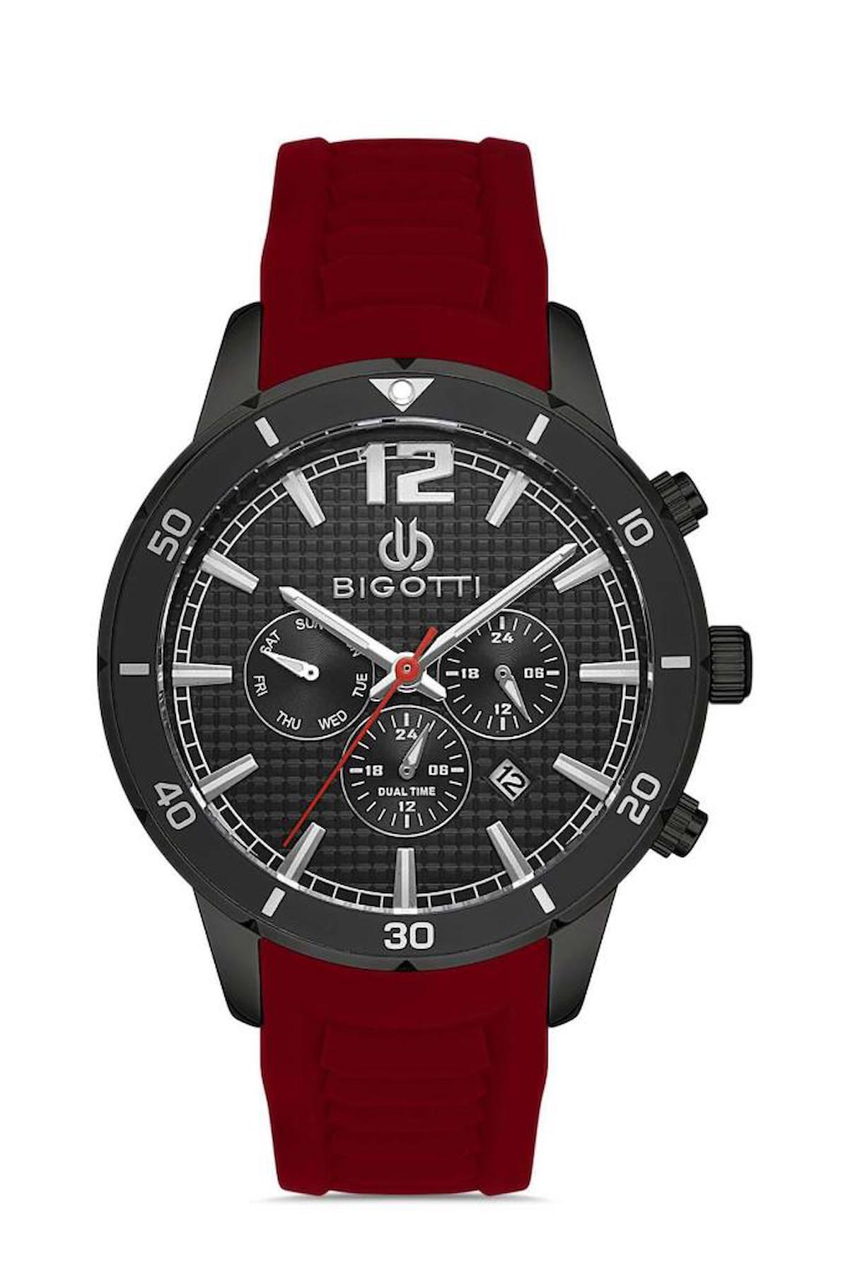 Bigotti BG.1.10288.2 Takvimli 46 mm Kırmızı Silikon Kordon Analog Erkek Kol Saati