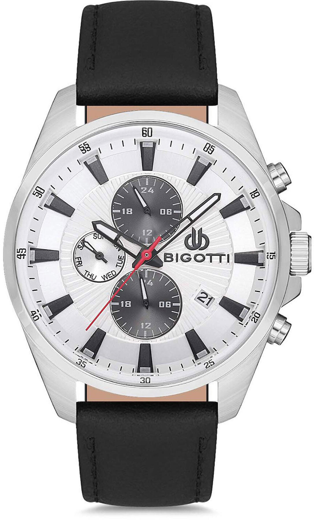 Bigotti BG.1.10178.1 Takvimli 44 mm Siyah Deri Kordon Analog Kol Saati