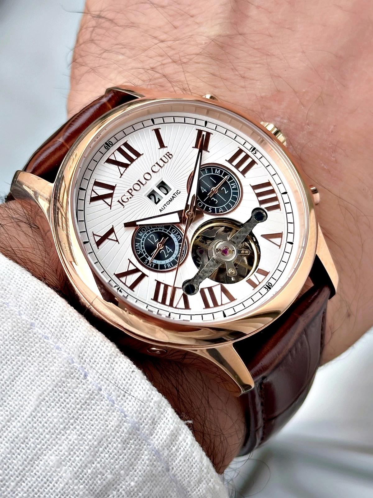 Jg. Polo Club JPC1023116153 Takvimli 43 mm Kahverengi Deri Kordon Analog Erkek Kol Saati