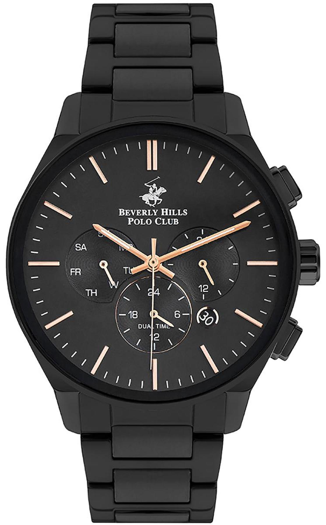 Beverly Hills Polo Club BP3223X450 Takvimli 44 mm Siyah Çelik Kordon Analog Erkek Kol Saati