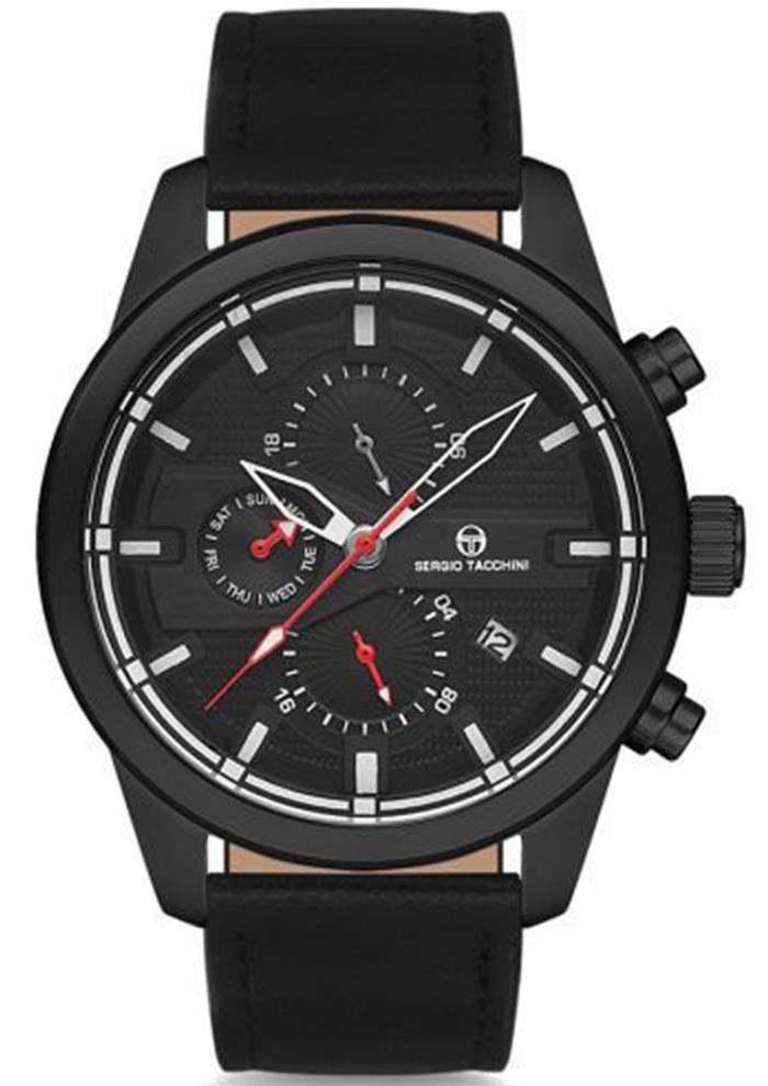 Sergio Tacchini ST.15.105.05 Takvimli Siyah Deri Kordon Analog Erkek Kol Saati