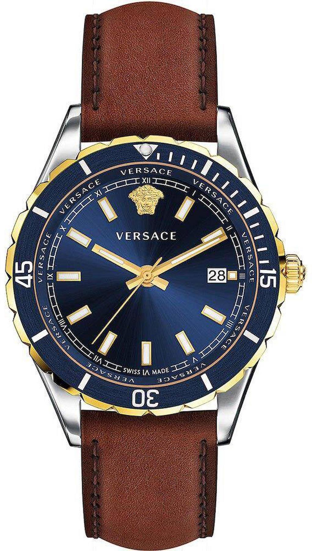 Versace VRSCVE3A00420 Takvimli 42 mm Kahverengi Deri Kordon Analog Kol Saati