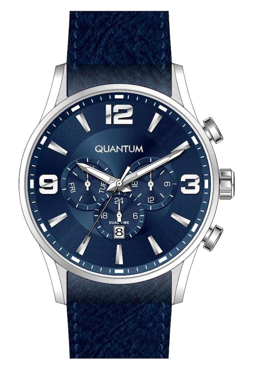 Quantum ADG1035.399 Takvimli 45 mm Lacivert Deri Kordon Analog Erkek Kol Saati