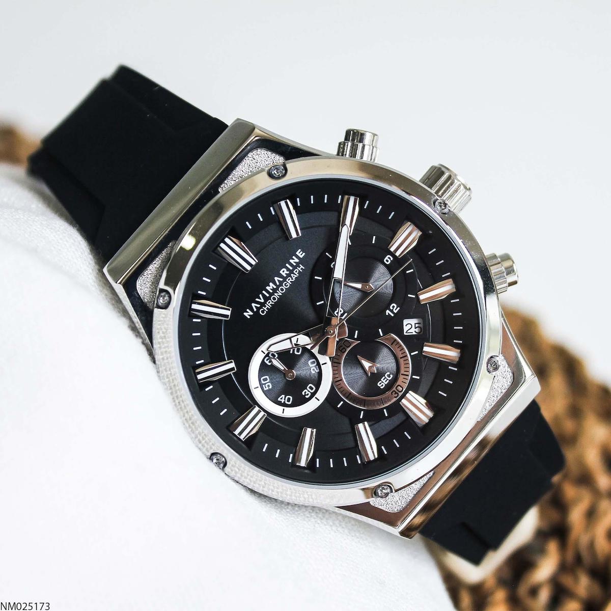 Navimarine NM025173 Takvimli 45 mm Siyah Silikon Kordon Analog Erkek Kol Saati