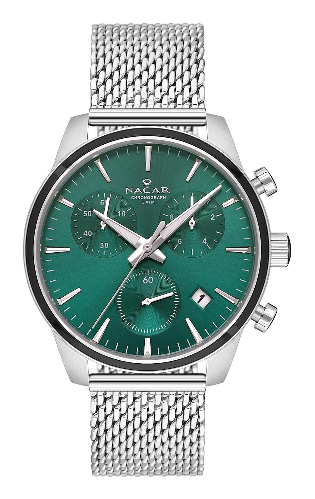 Nacar 34290316ANBM Takvimli 44 mm Çelik Kordon Analog Kol Saati