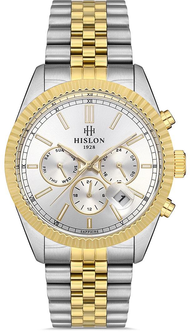 Hislon DT117T-02SG Pusulalı Takvimli 42 mm Altın-Çelik Kordon Analog Erkek Kol Saati