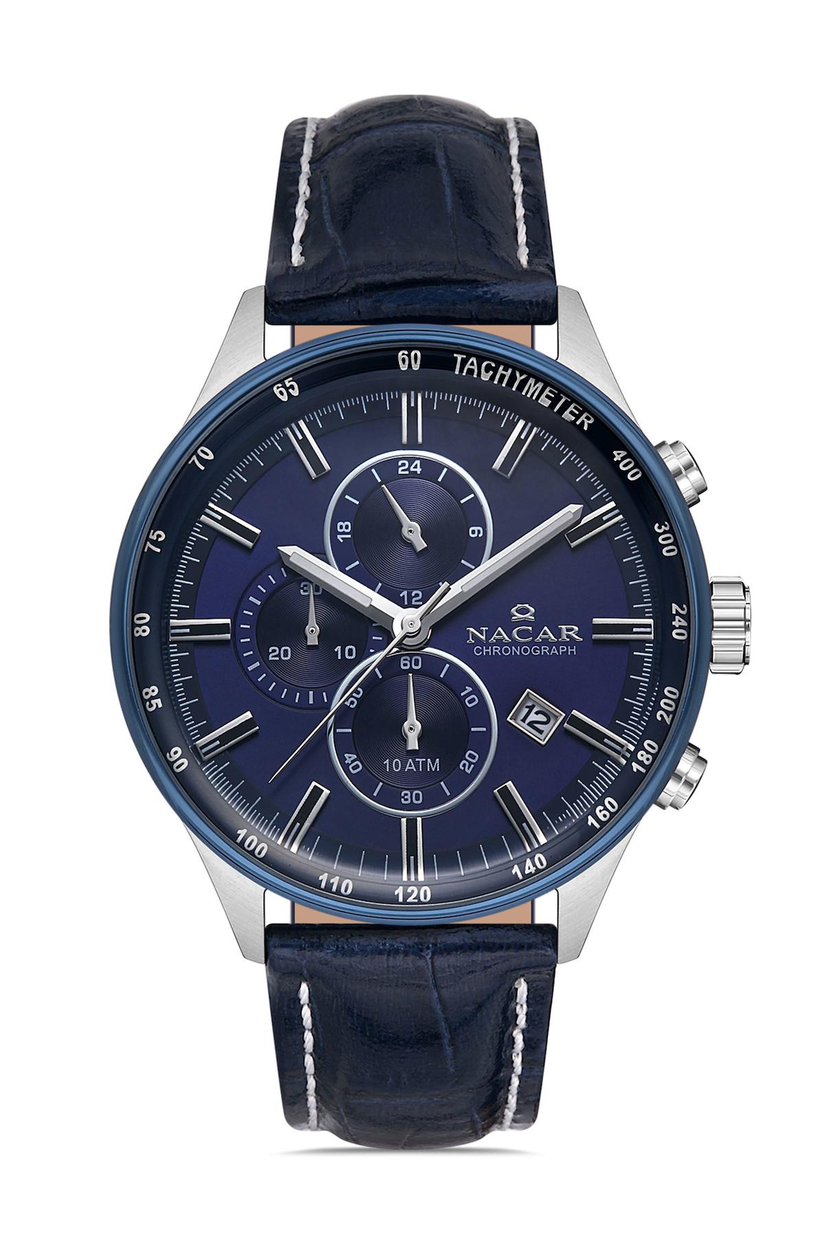 Nacar 38296033ALL3 Takvimli 44 mm Lacivert Çelik Kordon Analog Kol Saati