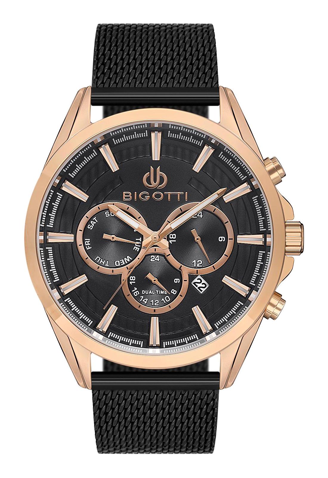 Bigotti BG.1.10283.5 Takvimli 45 mm Siyah Çelik-Hasır Kordon Analog Erkek Kol Saati