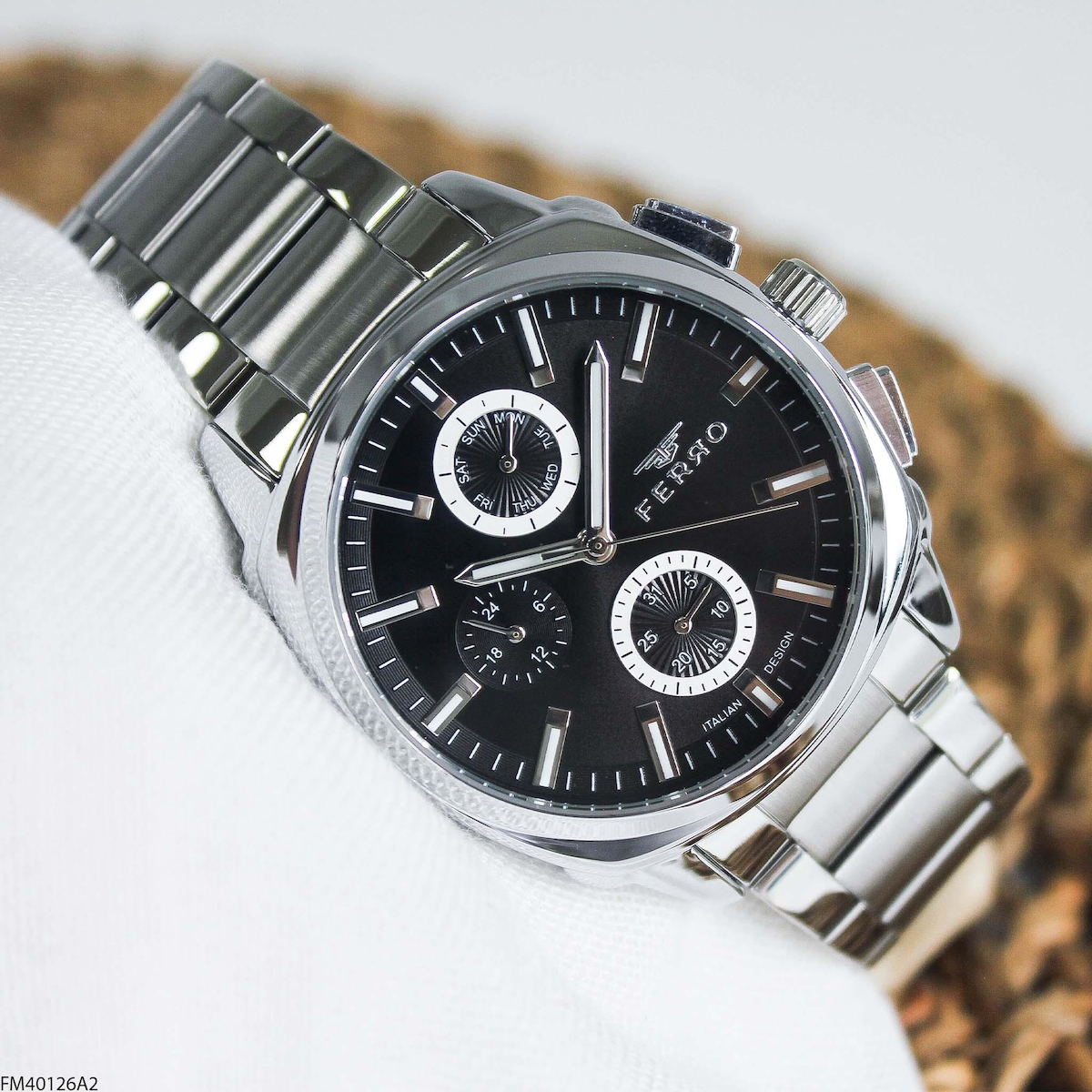 Ferro FM40126A2 Takvimli 41 mm Çelik Kordon Analog Erkek Kol Saati