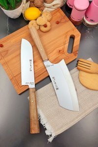 CASTLE KITCHEN Mutfak Bıçak Seti 2 Parça Şef Bıçağı Satır Doğrama Et Tavuk Balık Kıyma Pide Kesici Elite Serisi