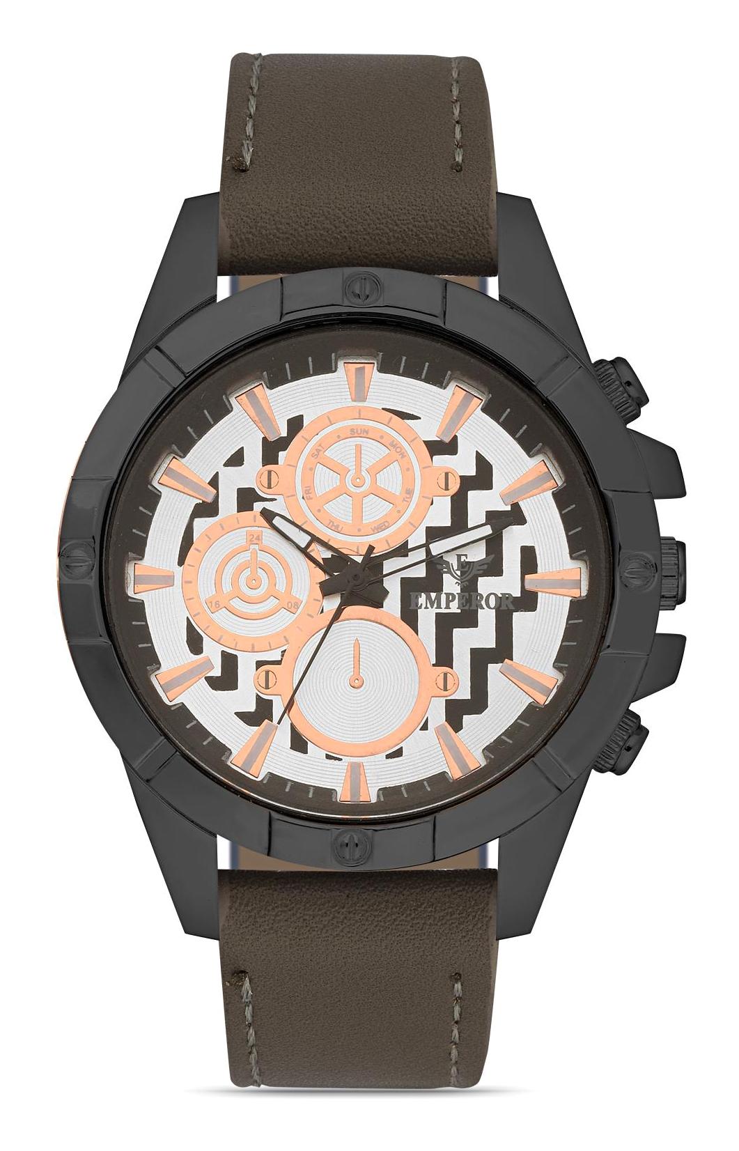 Emperor BREC23116 Takvimli 42 mm Kahverengi Deri Kordon Analog Erkek Kol Saati