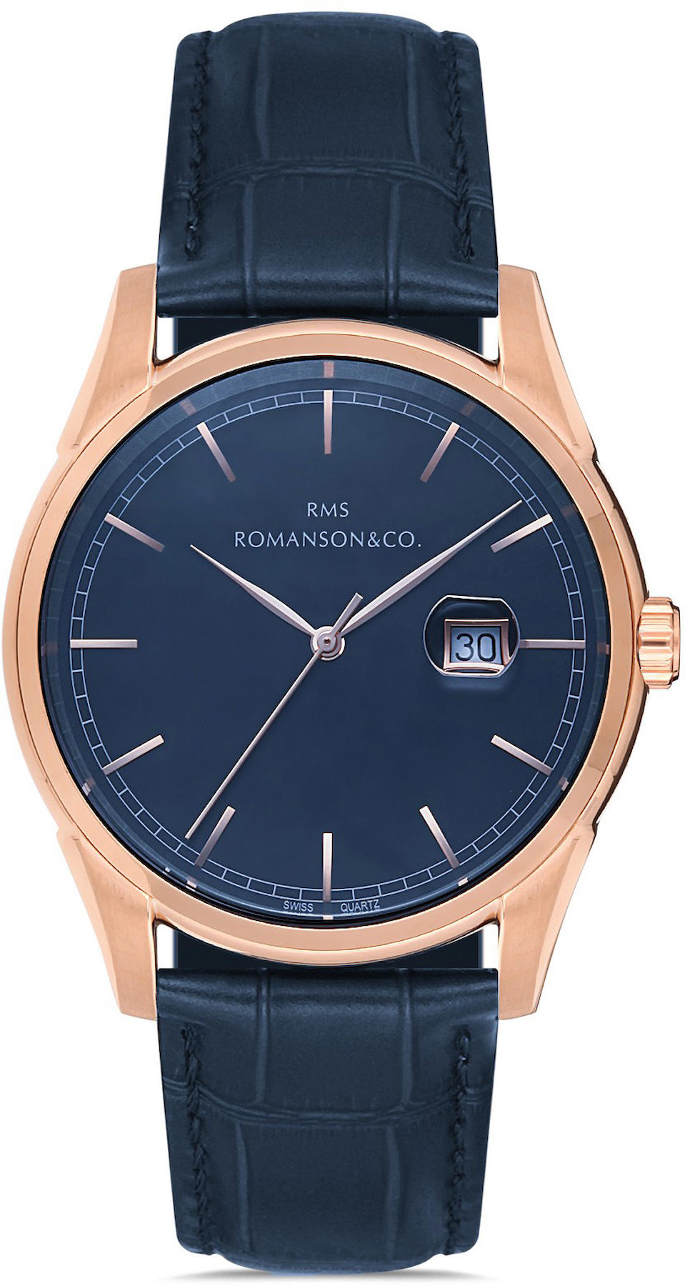 Romanson GR.1.AG1378.07 Takvimli 42 mm Lacivert Deri Kordon Analog Kol Saati