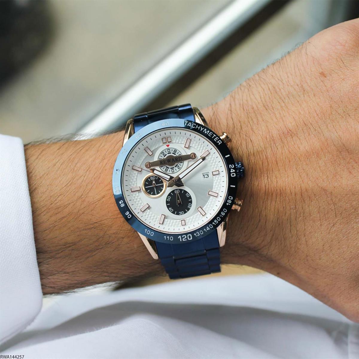 Reward RWA144257 Pusulalı Takvimli 45 mm Lacivert Çelik Kordon Analog Erkek Kol Saati