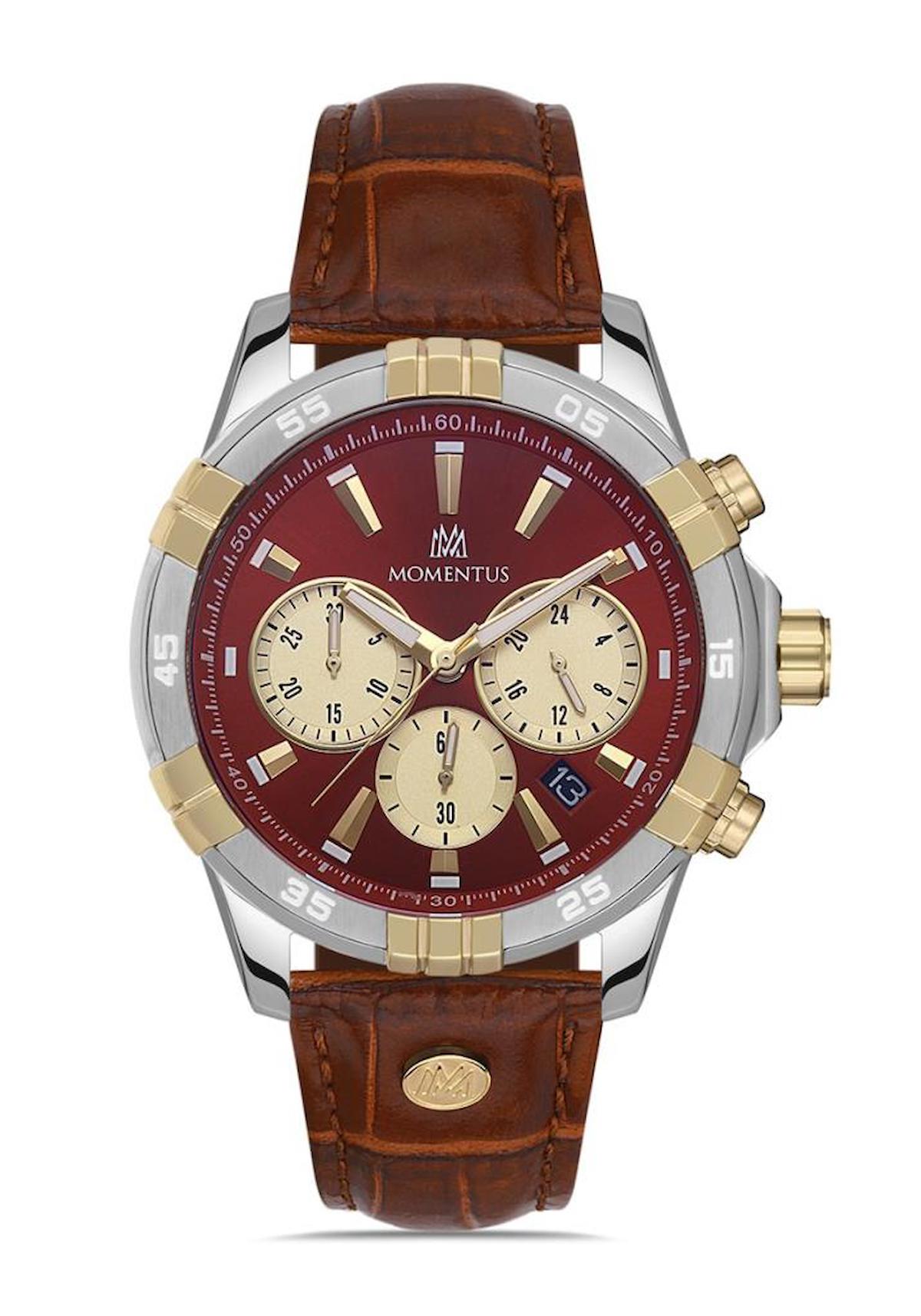 Momentus SM367T-14KS Takvimli 44 mm Kahverengi Deri Kordon Analog Erkek Kol Saati